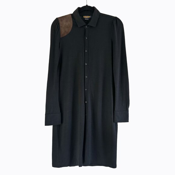 Vintage Ralph Lauren Rugby Wool Shirt Dress SzS Suede Patch Y2K Old Money Preppy - Picture 6 of 6